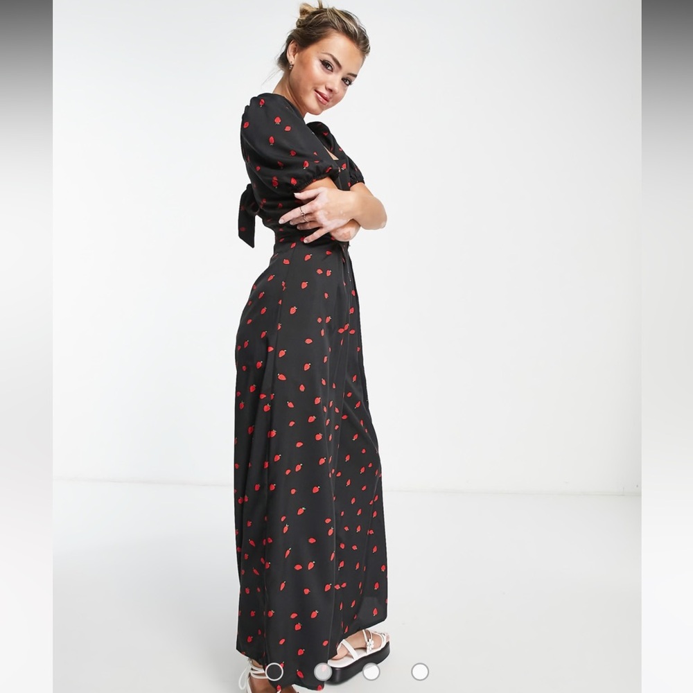 ASOS Glamorous tie back square neck jumpsuit in red strawberry print